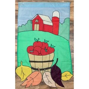 Flag Farmhouse Barn Basket Apples Fall Leaves Outdoor Double Sided 28" x 46" Vtg